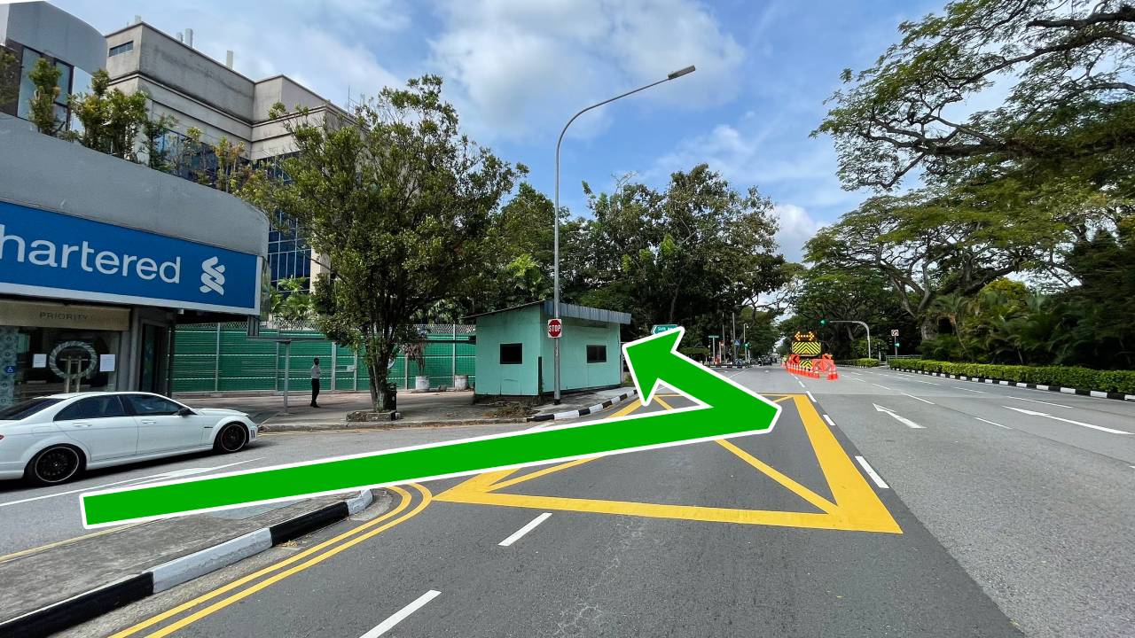 Turn left at the green building